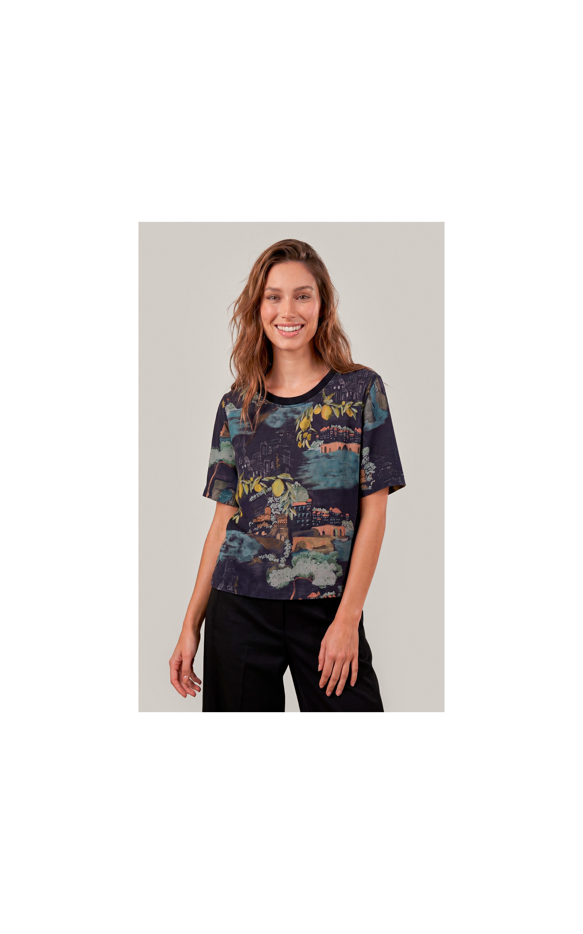 Blusa Mia Estampa Paesaggio Lb Dark Navy