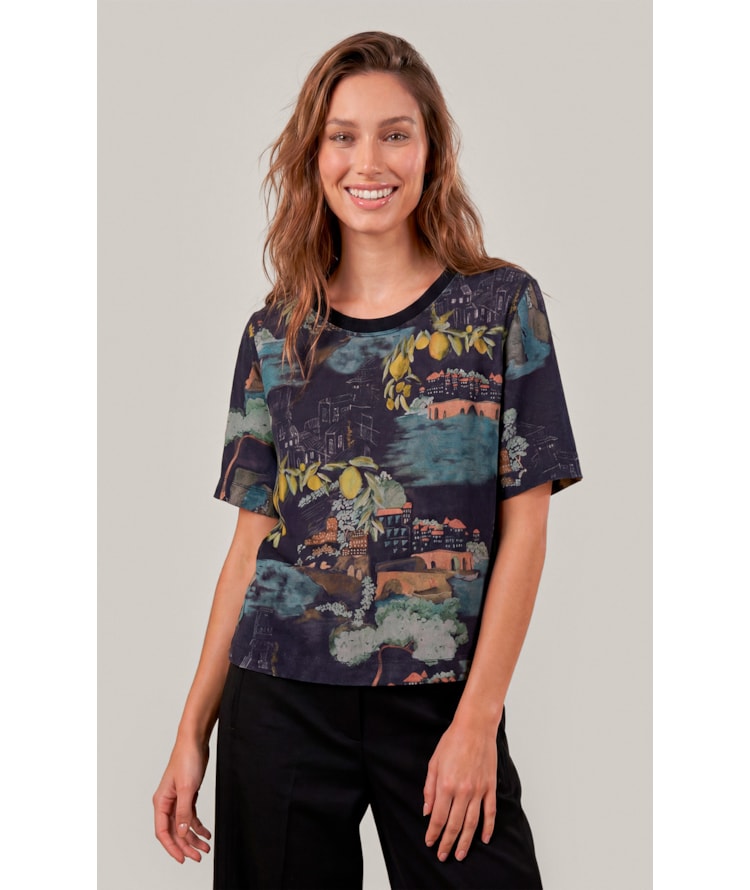 Blusa Mia Estampa Paesaggio Lb Dark Navy