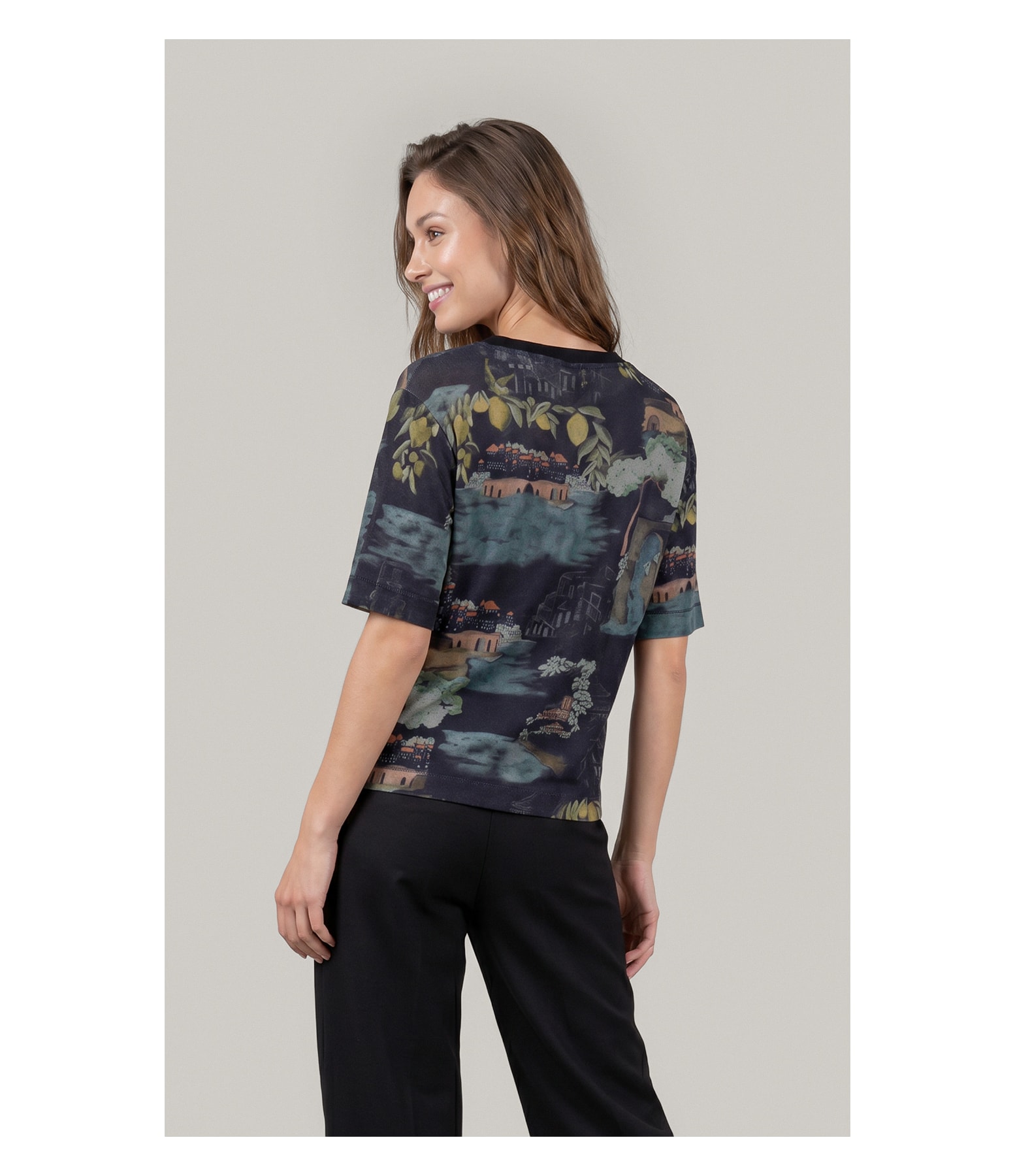Blusa Mia Estampa Paesaggio Lb Dark Navy