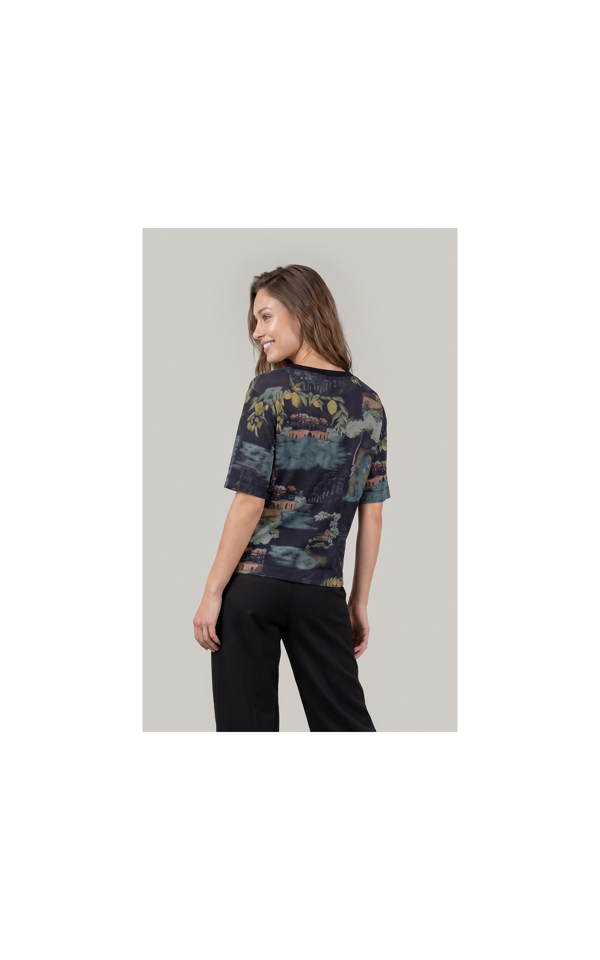 Blusa Mia Estampa Paesaggio Lb Dark Navy