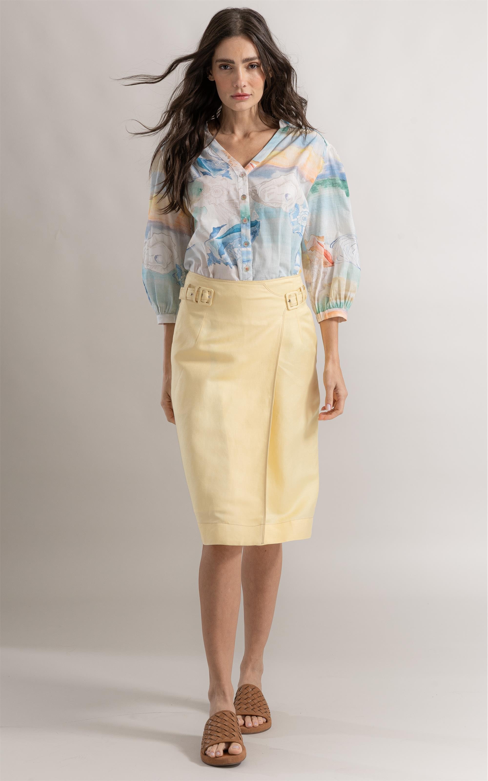 Blusa Milan Paisagem Conchas Azul Claro