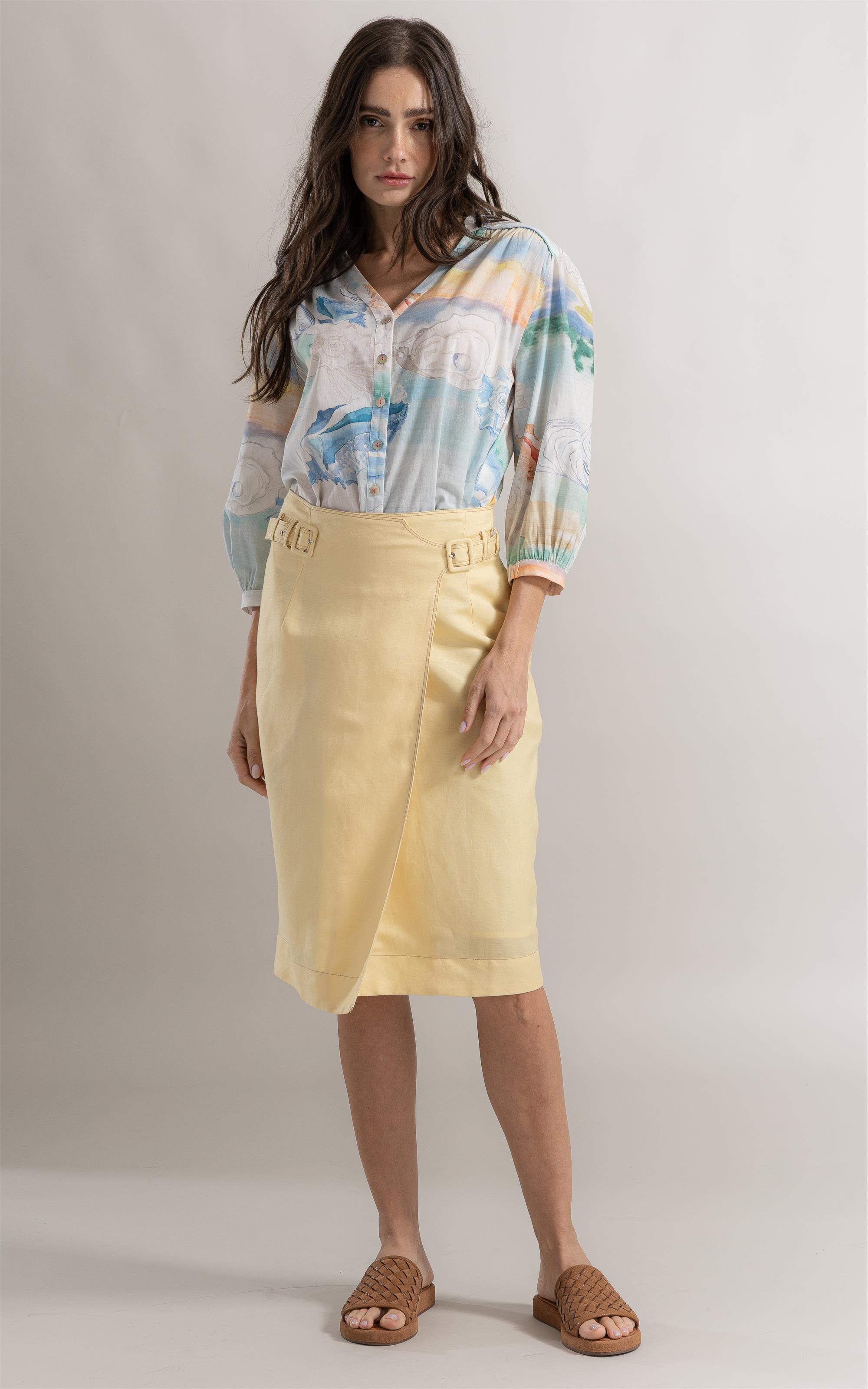 Blusa Milan Paisagem Conchas Azul Claro