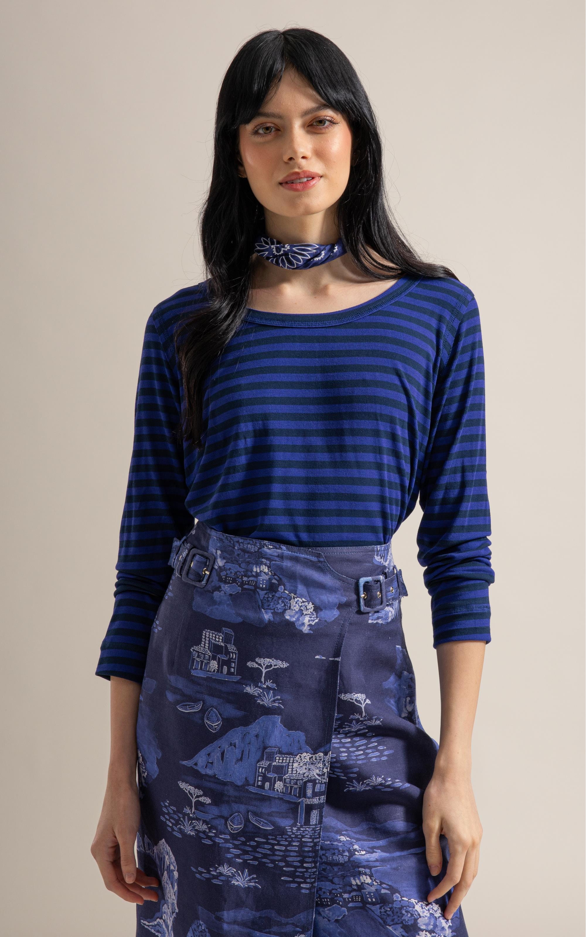 Blusa Mimo Bordado Limoni Listrada Ml Dark Navy