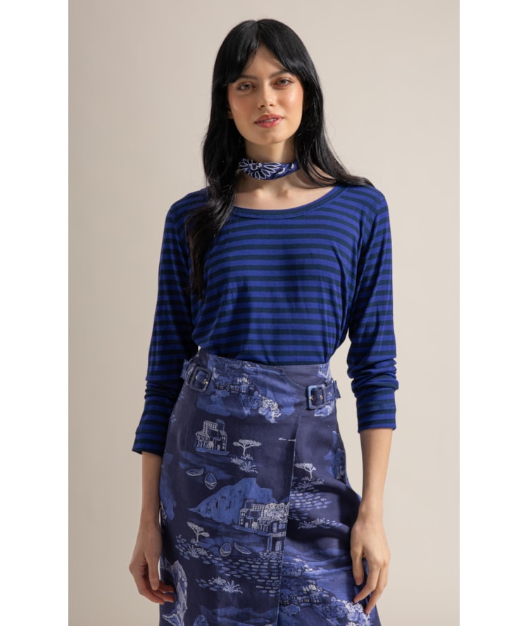 Blusa Mimo Bordado Limoni Listrada Ml Dark Navy