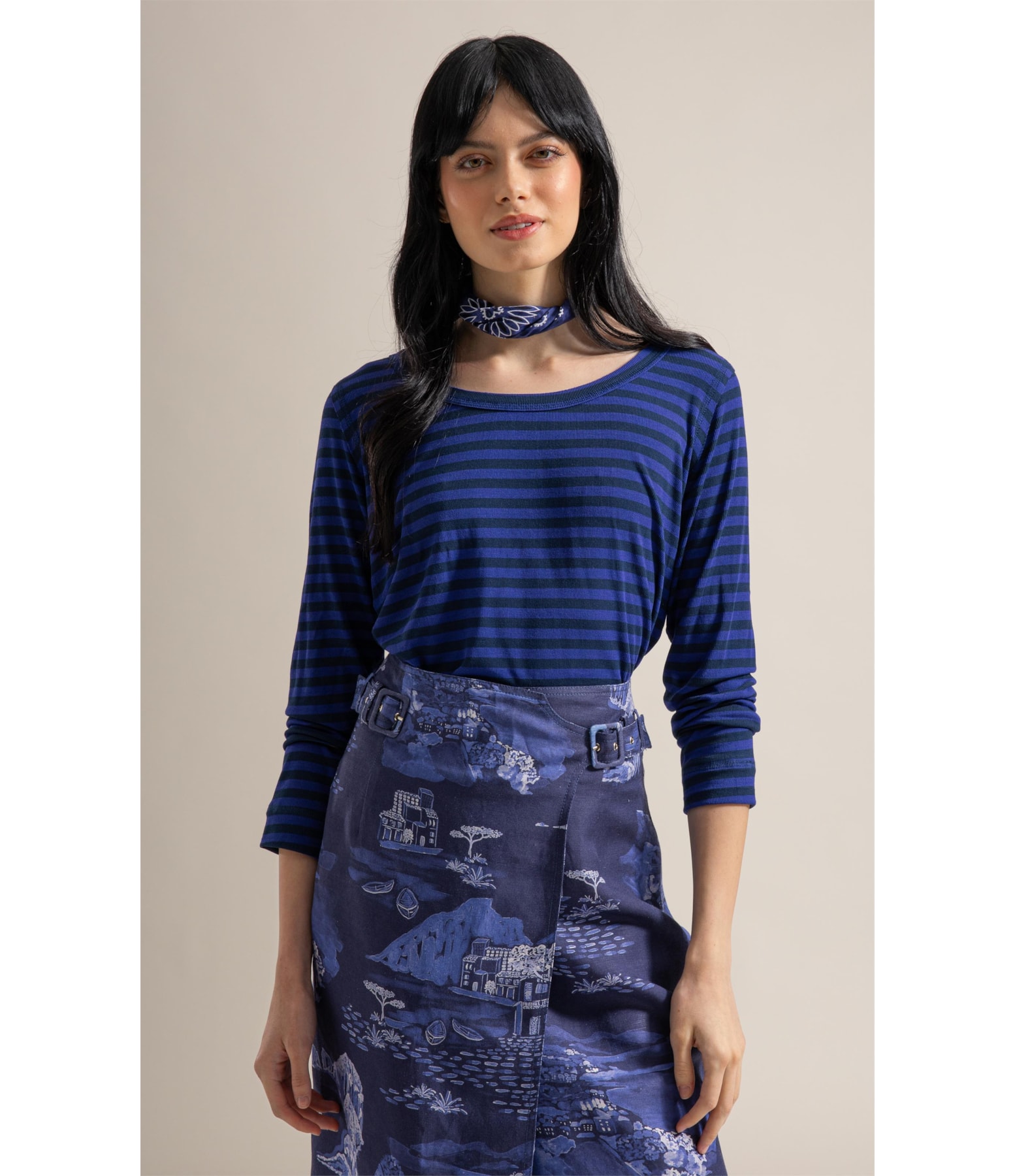 Blusa Mimo Bordado Limoni Listrada Ml Dark Navy