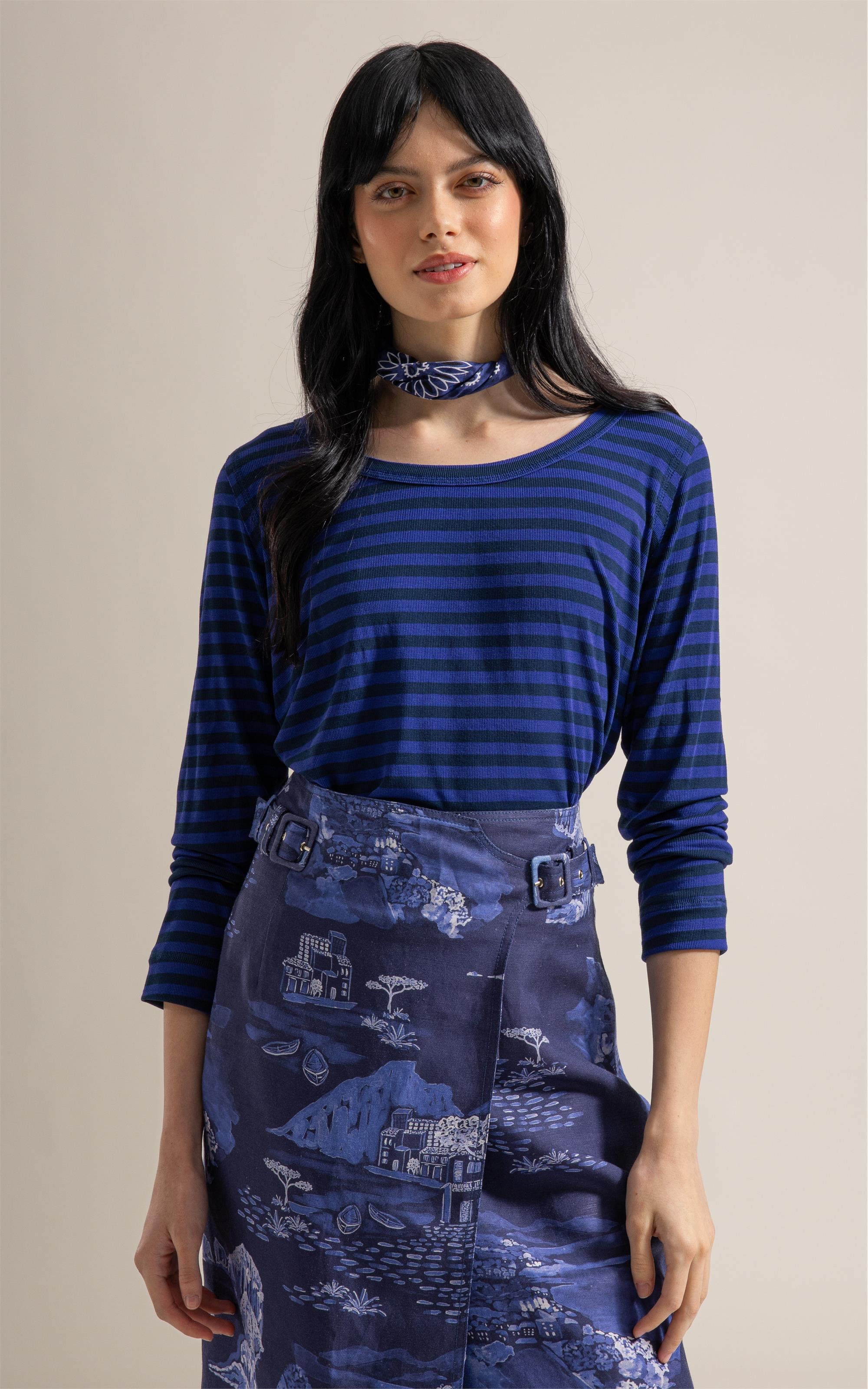Blusa Mimo Bordado Limoni Listrada Ml Dark Navy