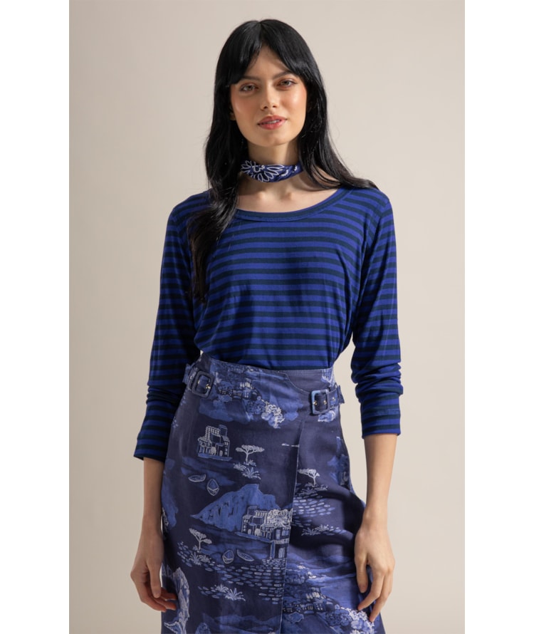 Blusa Mimo Bordado Limoni Listrada Ml Dark Navy
