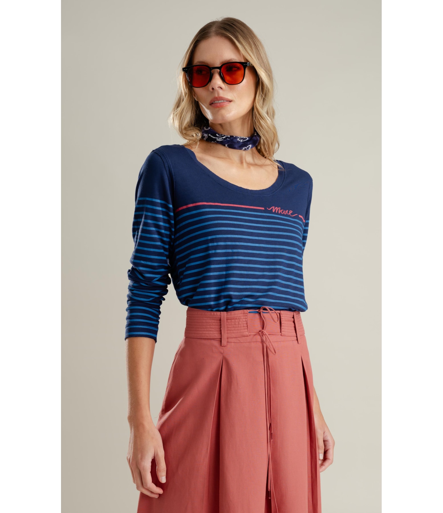 Blusa Mimo Listrado Mare Ml Marinho