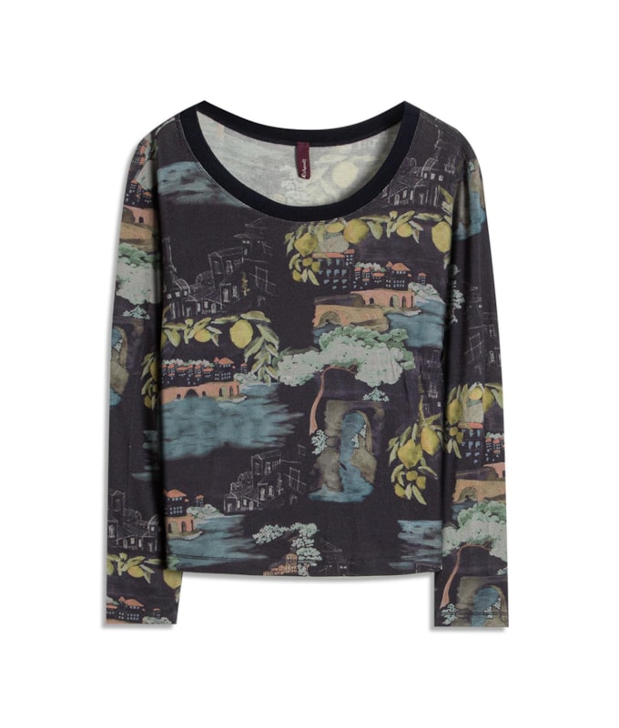 Blusa Misaki Estampa Paesaggio Lb Dark Navy