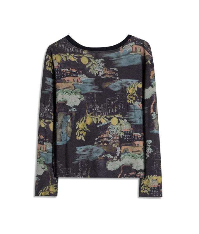 Blusa Misaki Estampa Paesaggio Lb Dark Navy