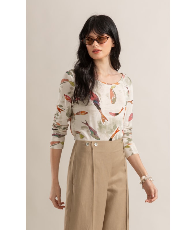 Blusa Misaki Estampa Pesce Verde Army