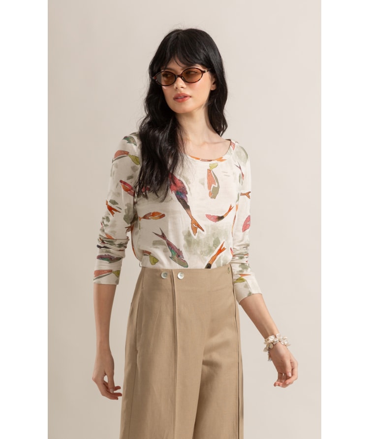 Blusa Misaki Estampa Pesce Verde Army