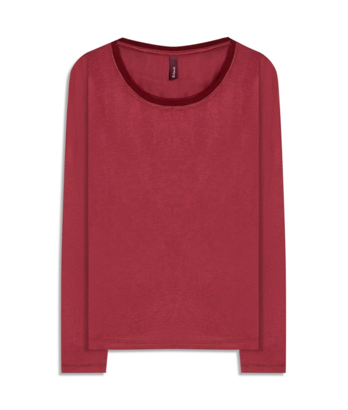 Blusa Misaki Retilínea Lisa Ml Bordeaux