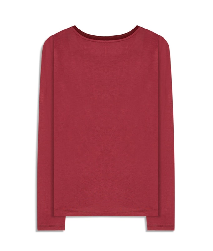 Blusa Misaki Retilínea Lisa Ml Bordeaux