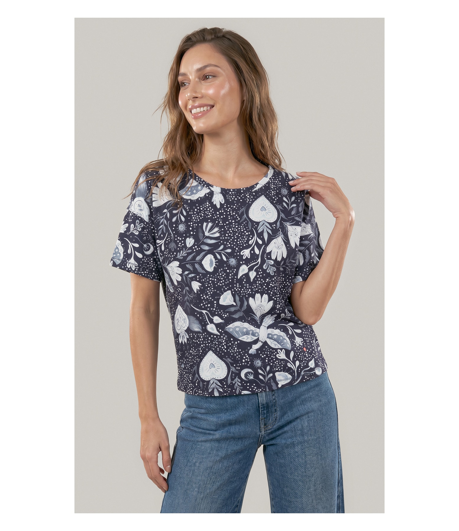 Blusa Moletom Claudia Estampa Corazon Marinho