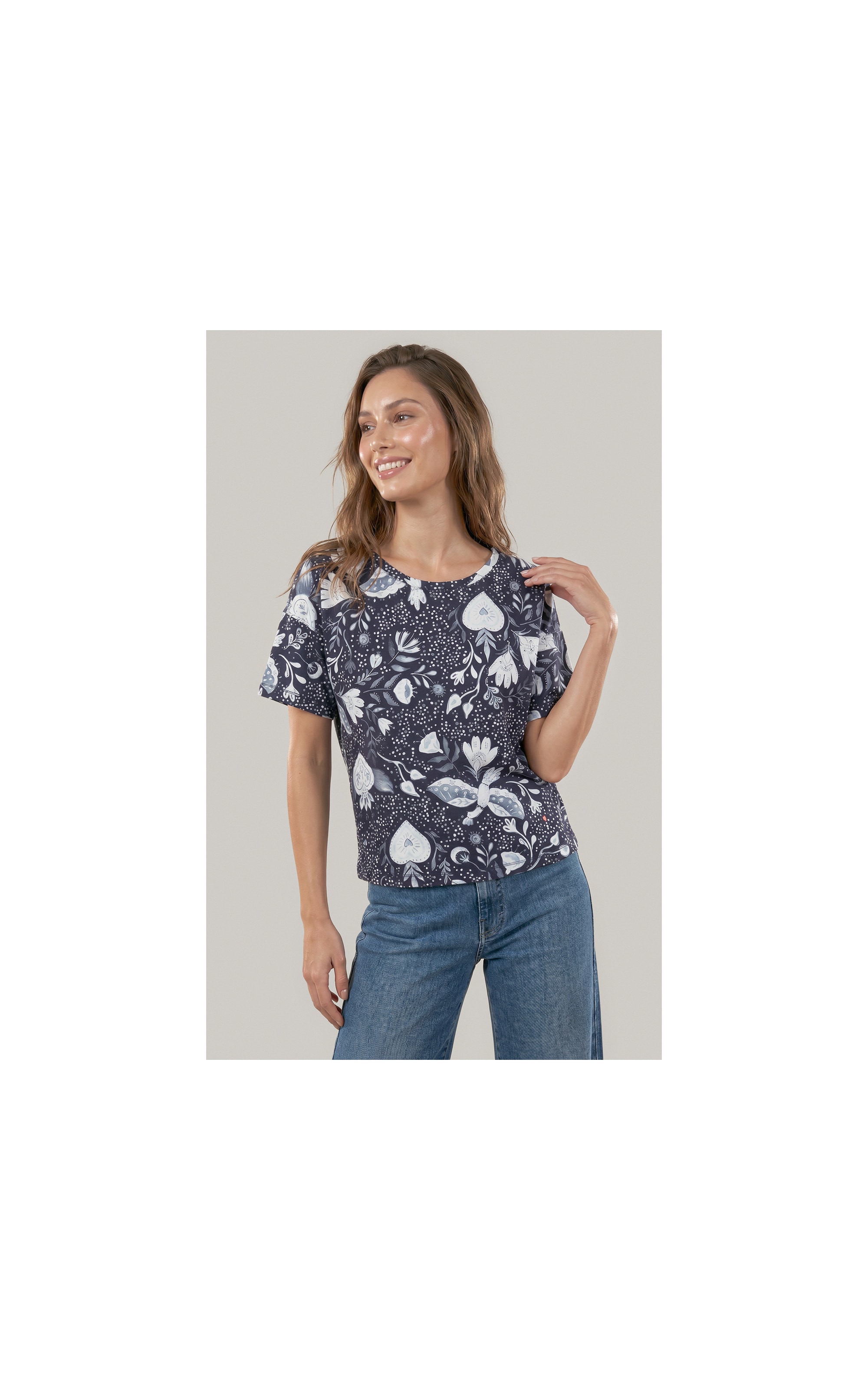 Blusa Moletom Claudia Estampa Corazon Marinho