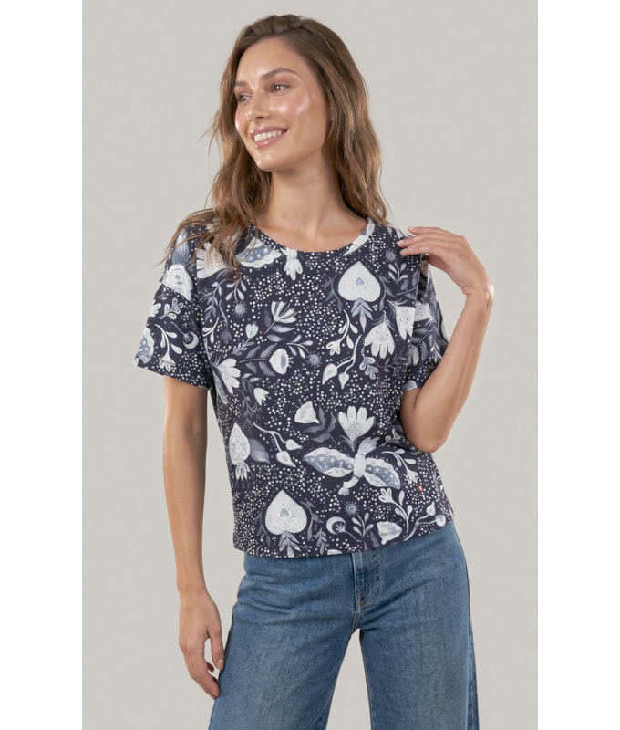 Blusa Moletom Claudia Estampa Corazon Marinho