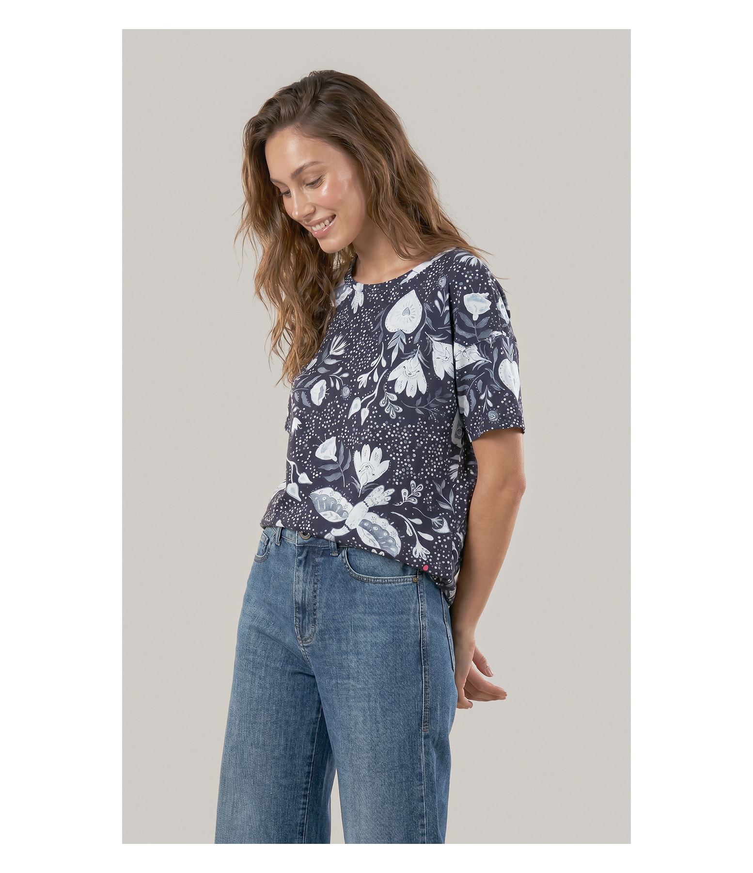Blusa Moletom Claudia Estampa Corazon Marinho