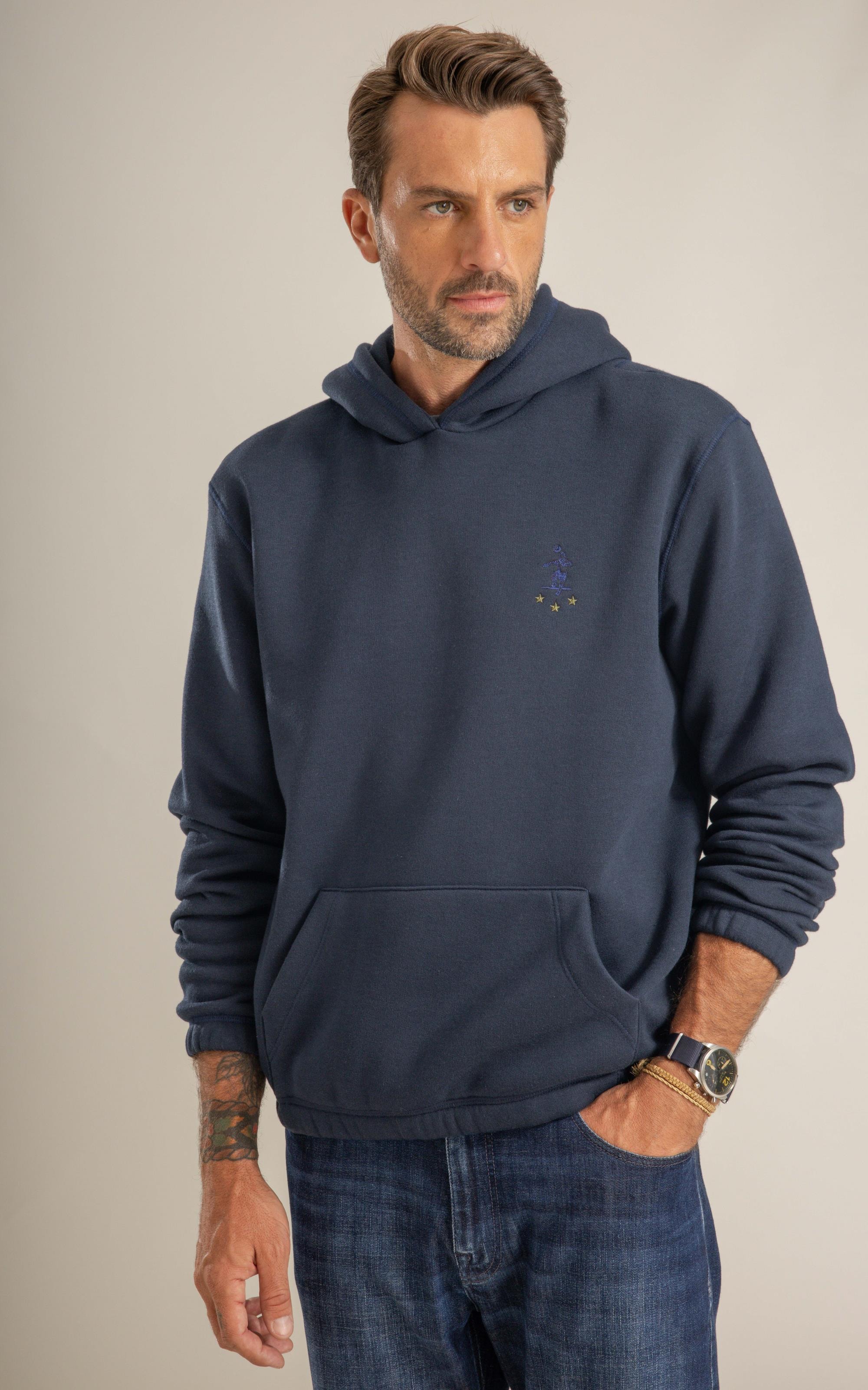 Blusa Moletom Felpado Capuz C/ Bordado Dark Navy