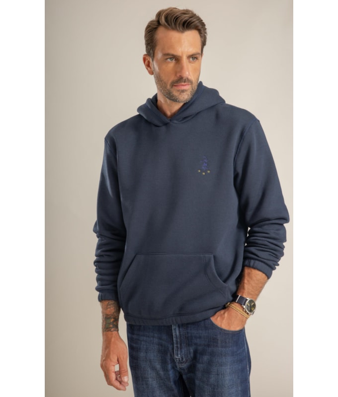 Blusa Moletom Felpado Capuz C/ Bordado Dark Navy
