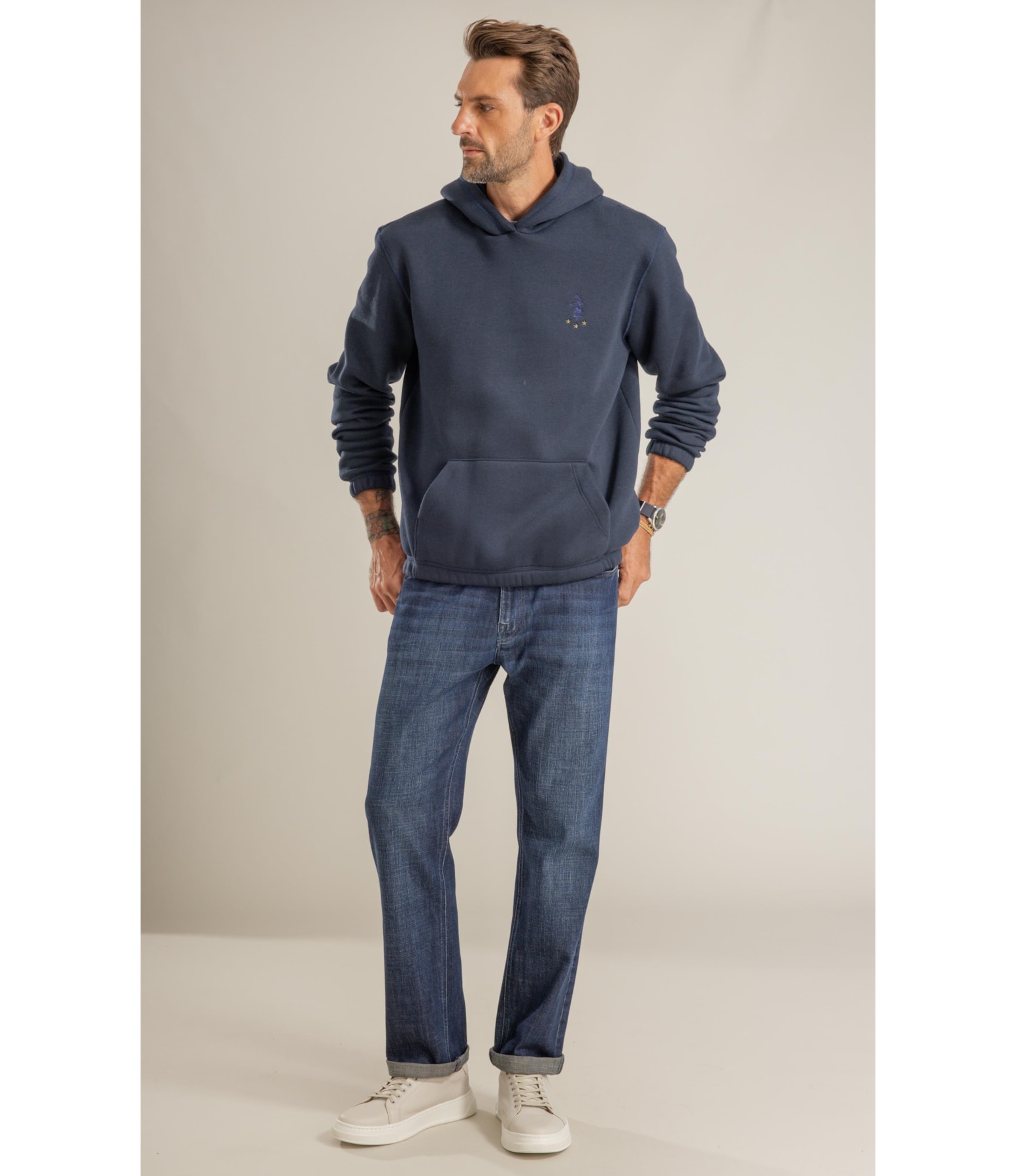 Blusa Moletom Felpado Capuz C/ Bordado Dark Navy