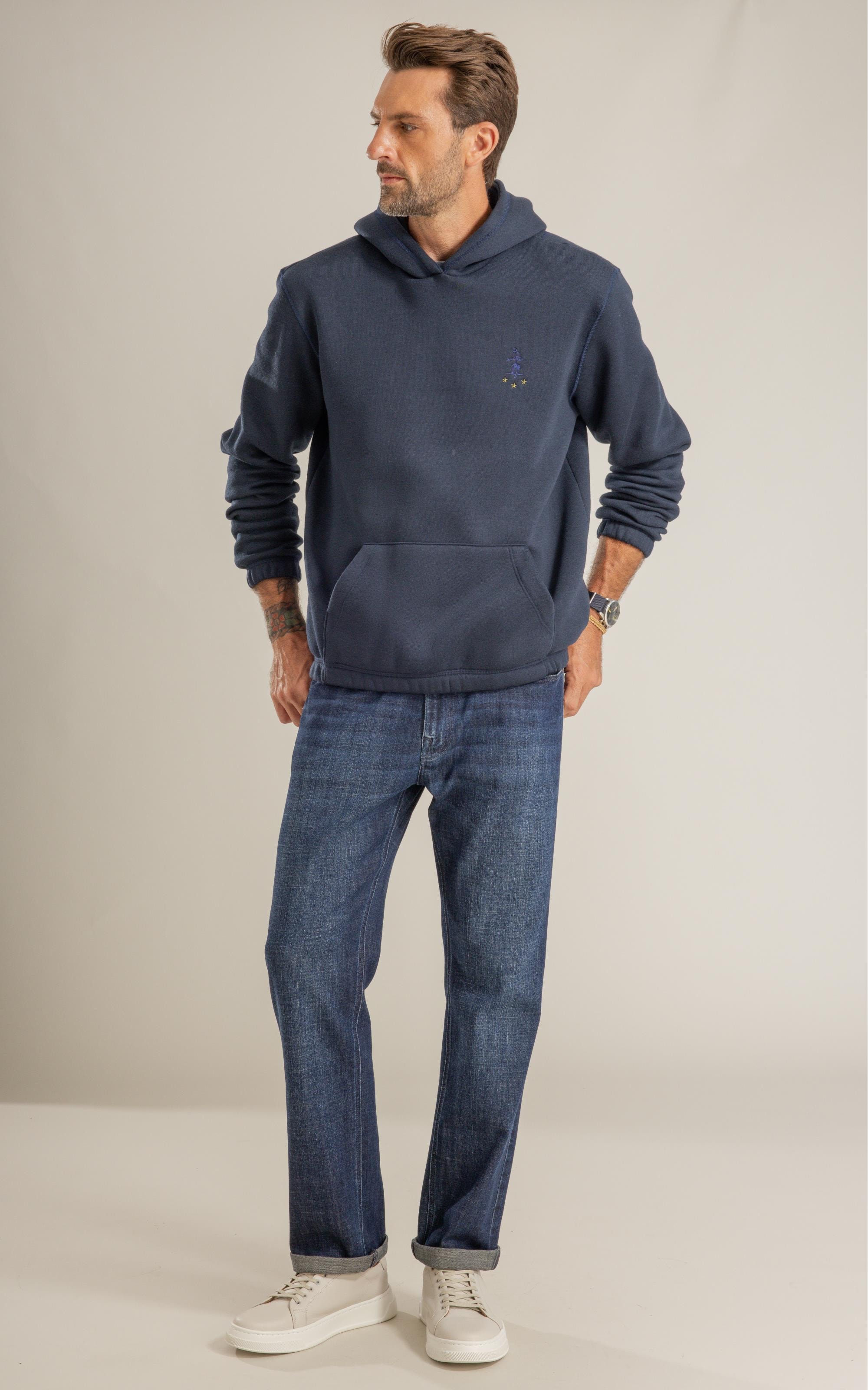 Blusa Moletom Felpado Capuz C/ Bordado Dark Navy