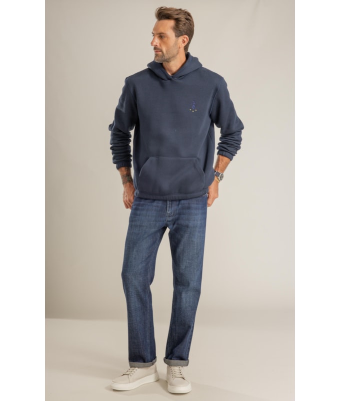 Blusa Moletom Felpado Capuz C/ Bordado Dark Navy