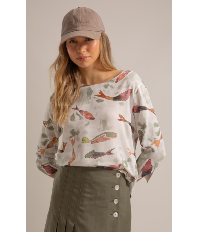 Blusa Nadine Pesce Linho Blend Verde Army