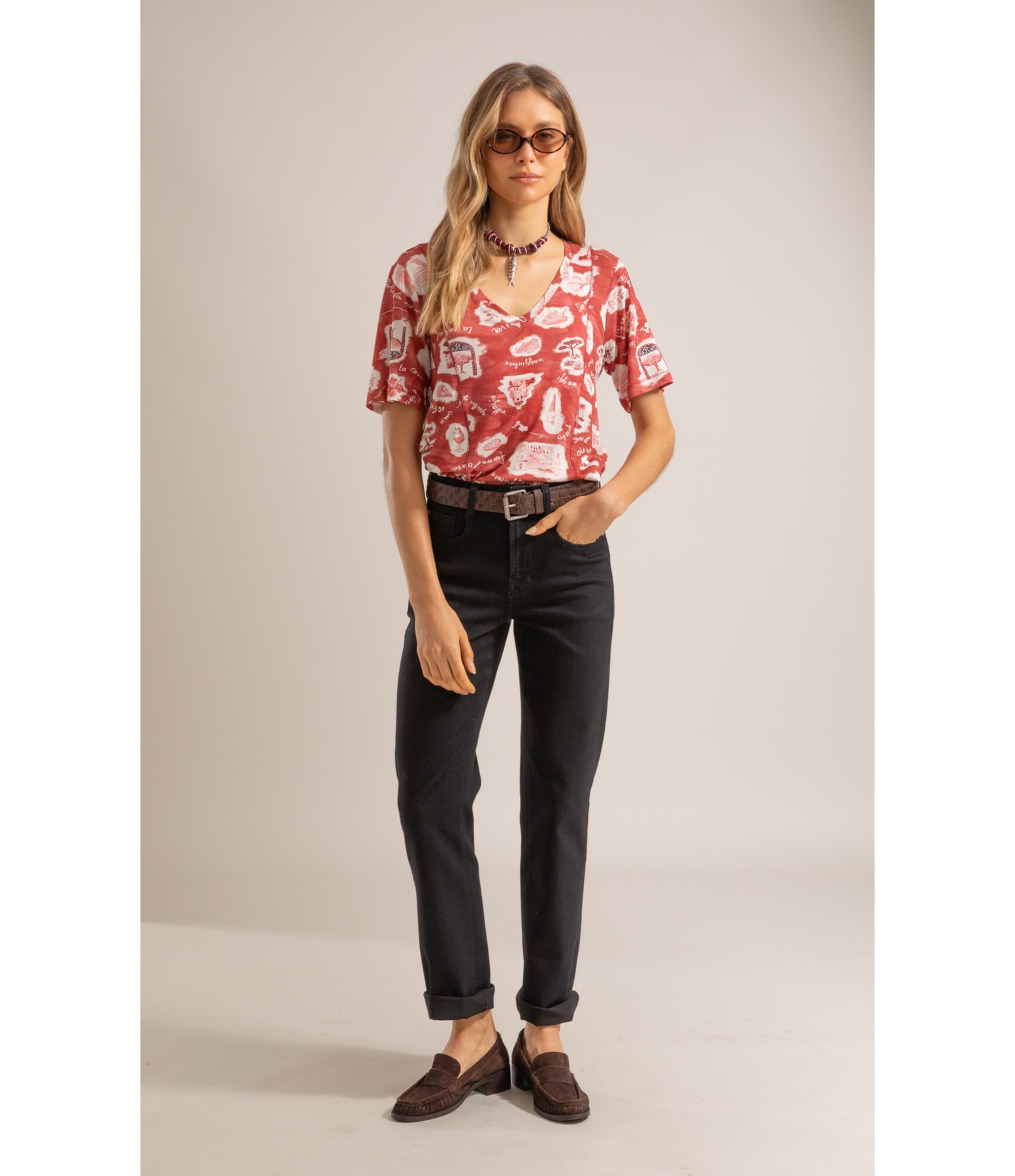 Blusa Nice Estampa Viaggio Lb Vermelho
