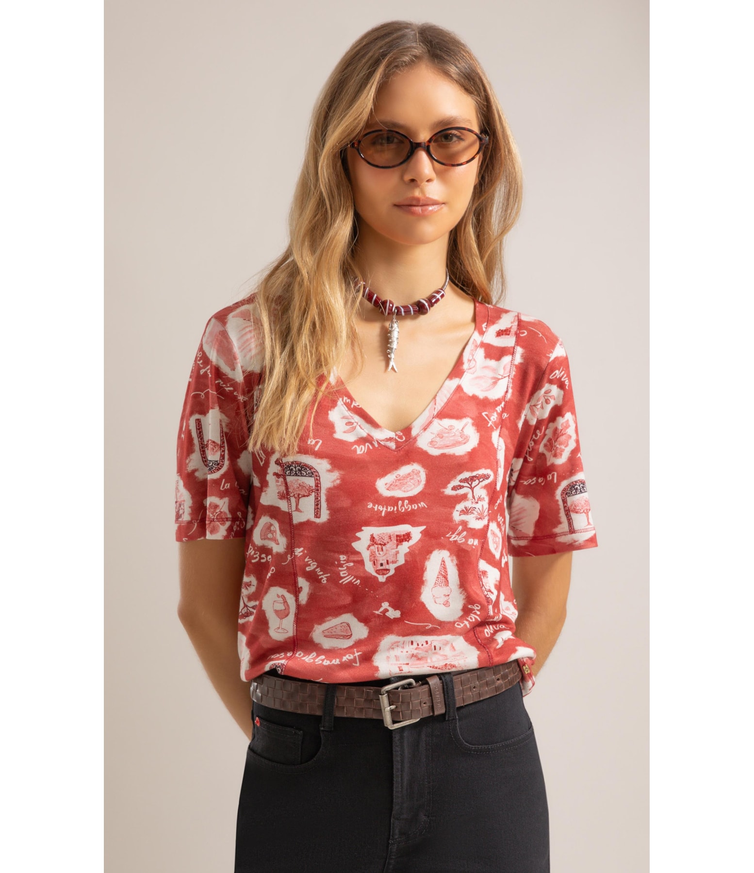 Blusa Nice Estampa Viaggio Lb Vermelho