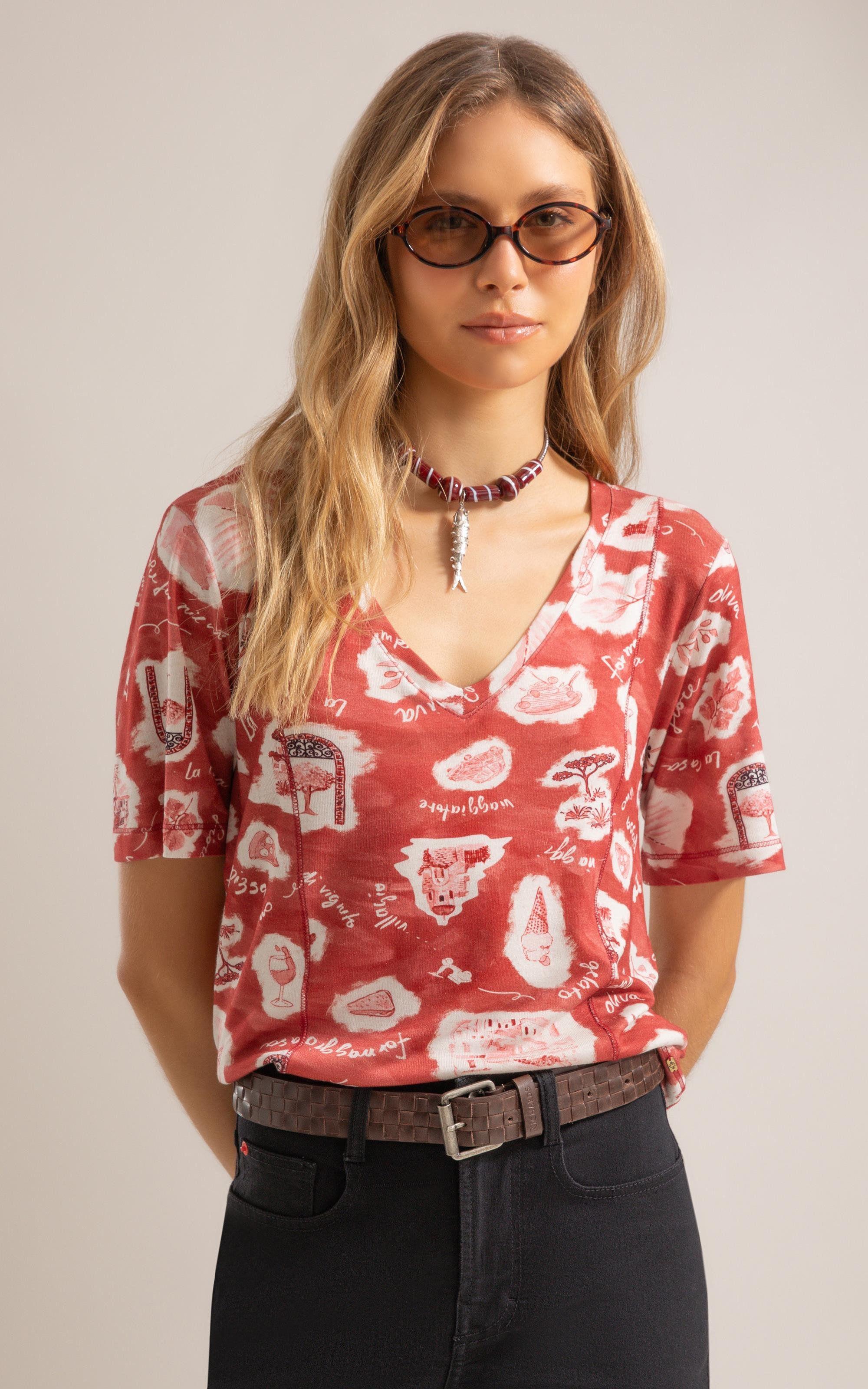 Blusa Nice Estampa Viaggio Lb Vermelho