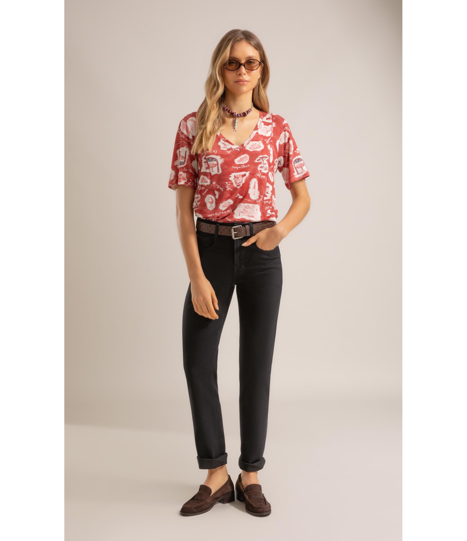 Blusa Nice Estampa Viaggio Lb Vermelho