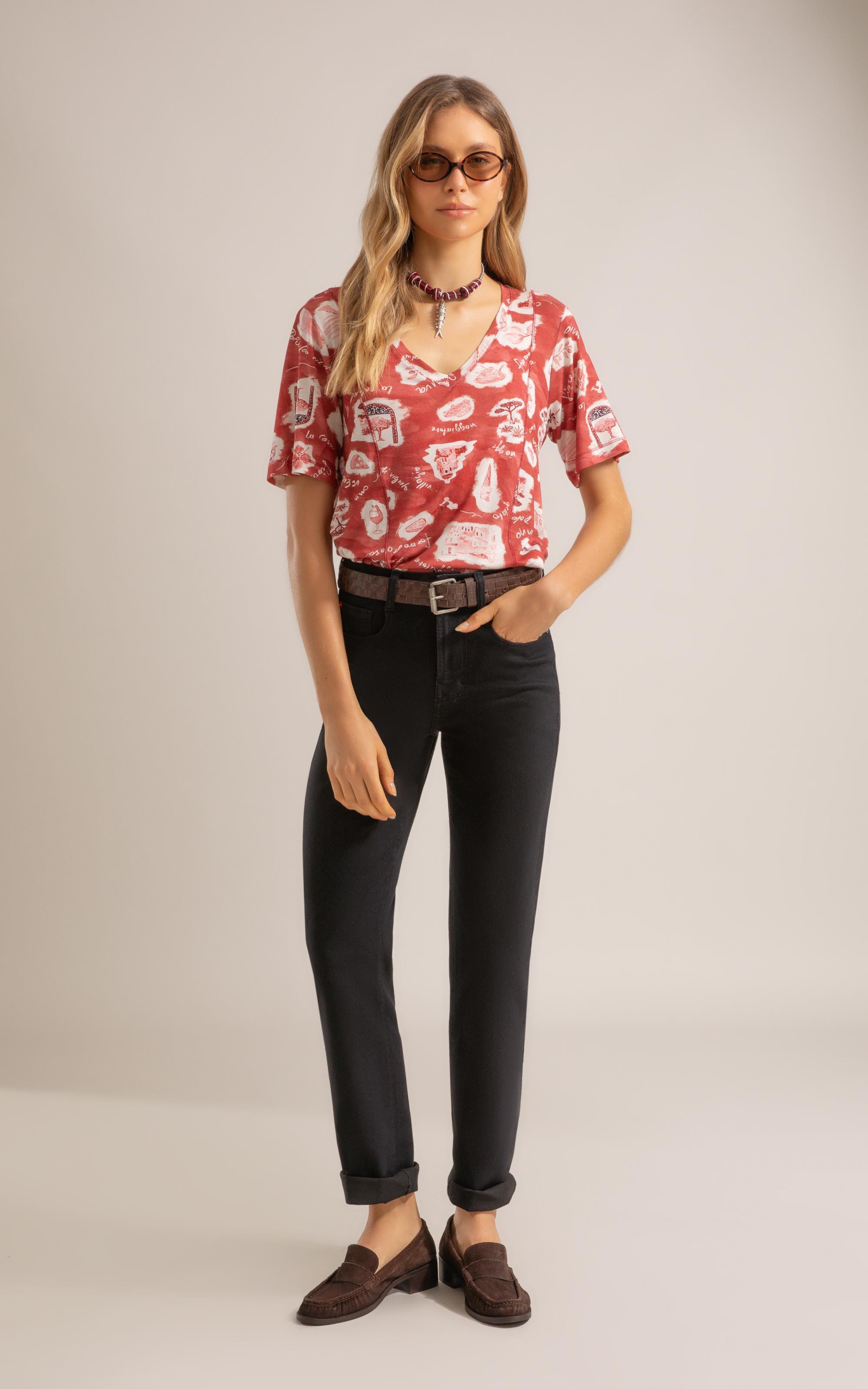 Blusa Nice Estampa Viaggio Lb Vermelho