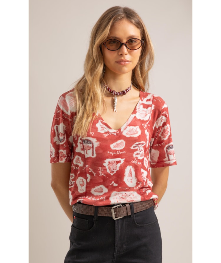 Blusa Nice Estampa Viaggio Lb Vermelho