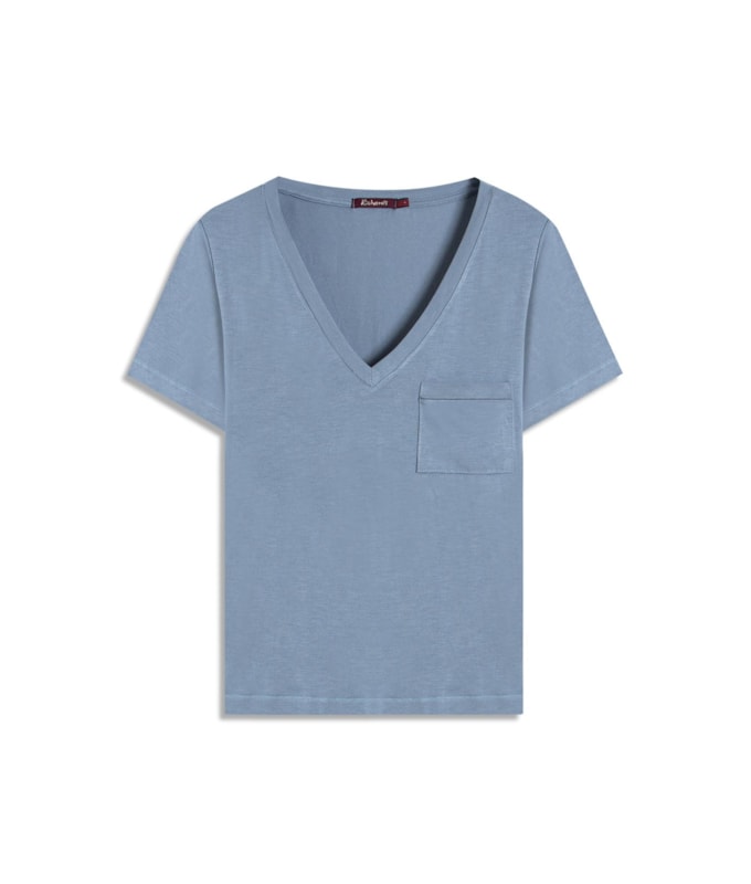 Blusa Nina Bolso Ponto Saco Lisa Mc Azul Seco