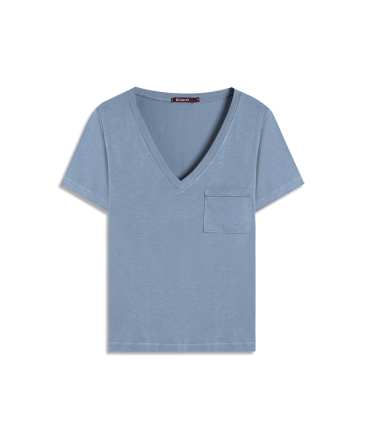 Blusa Nina Bolso Ponto Saco Lisa Mc Azul Seco
