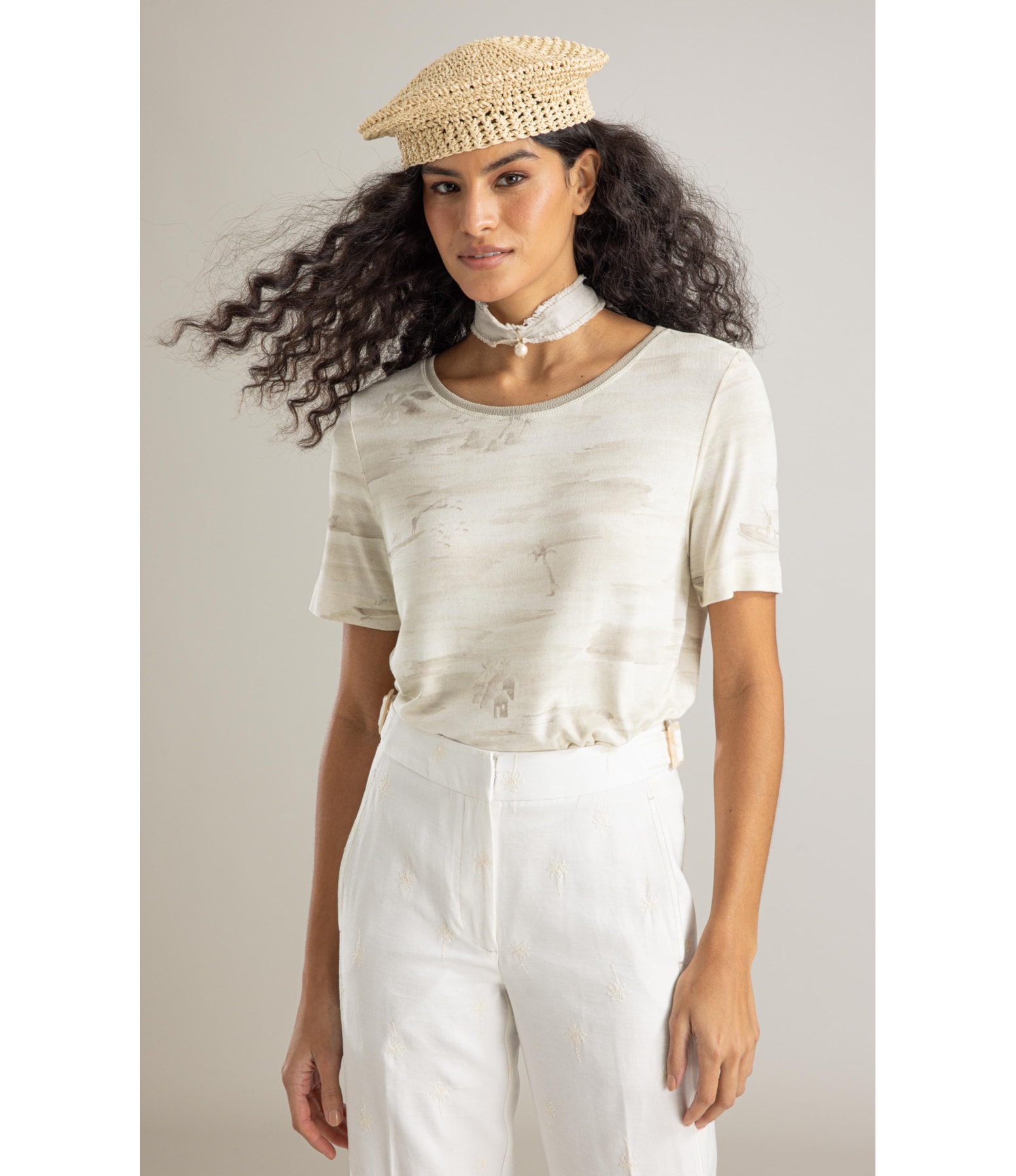 Blusa Nina Estampa Mar Mono Lb Areia