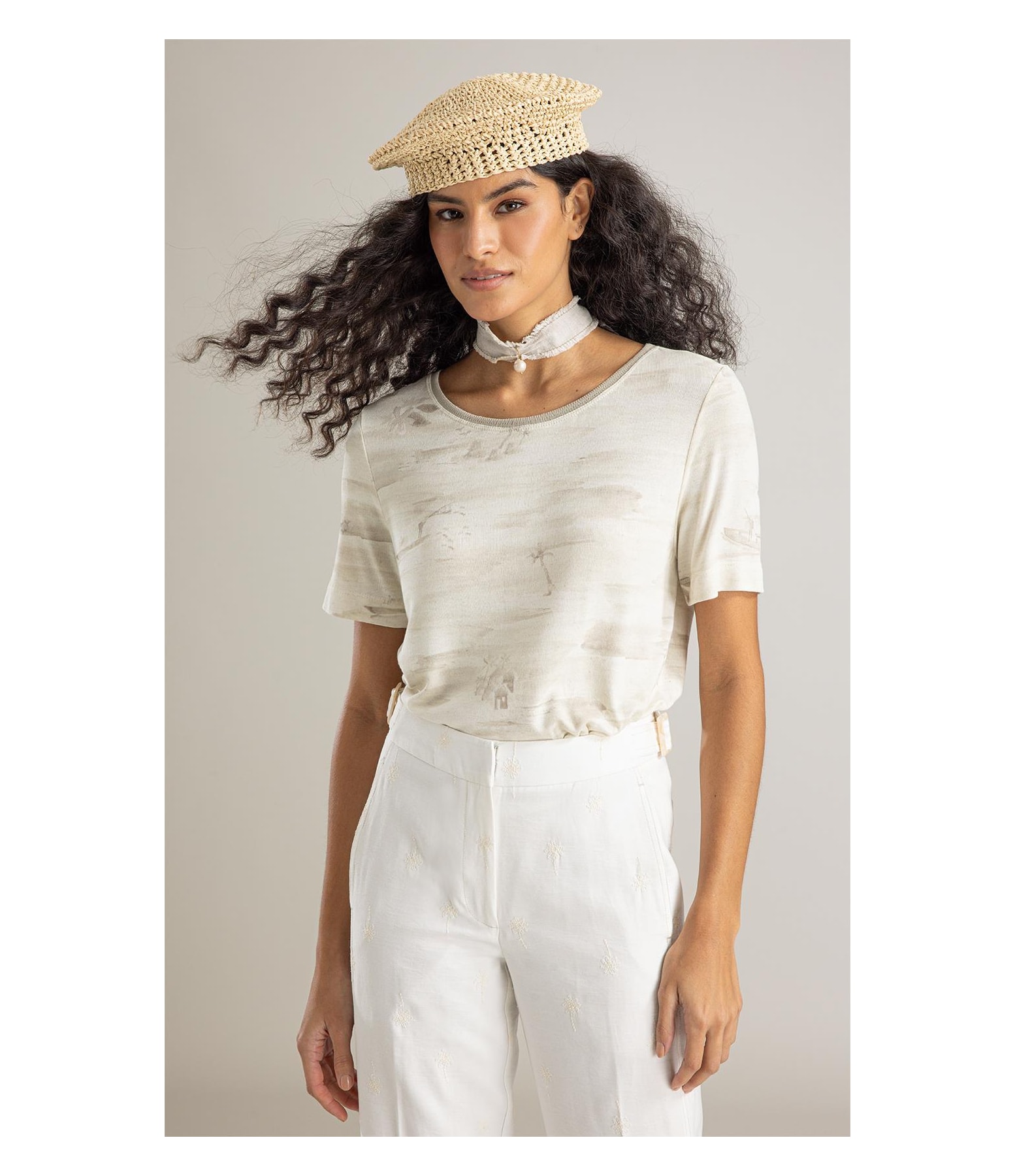 Blusa Nina Estampa Mar Mono Lb Areia