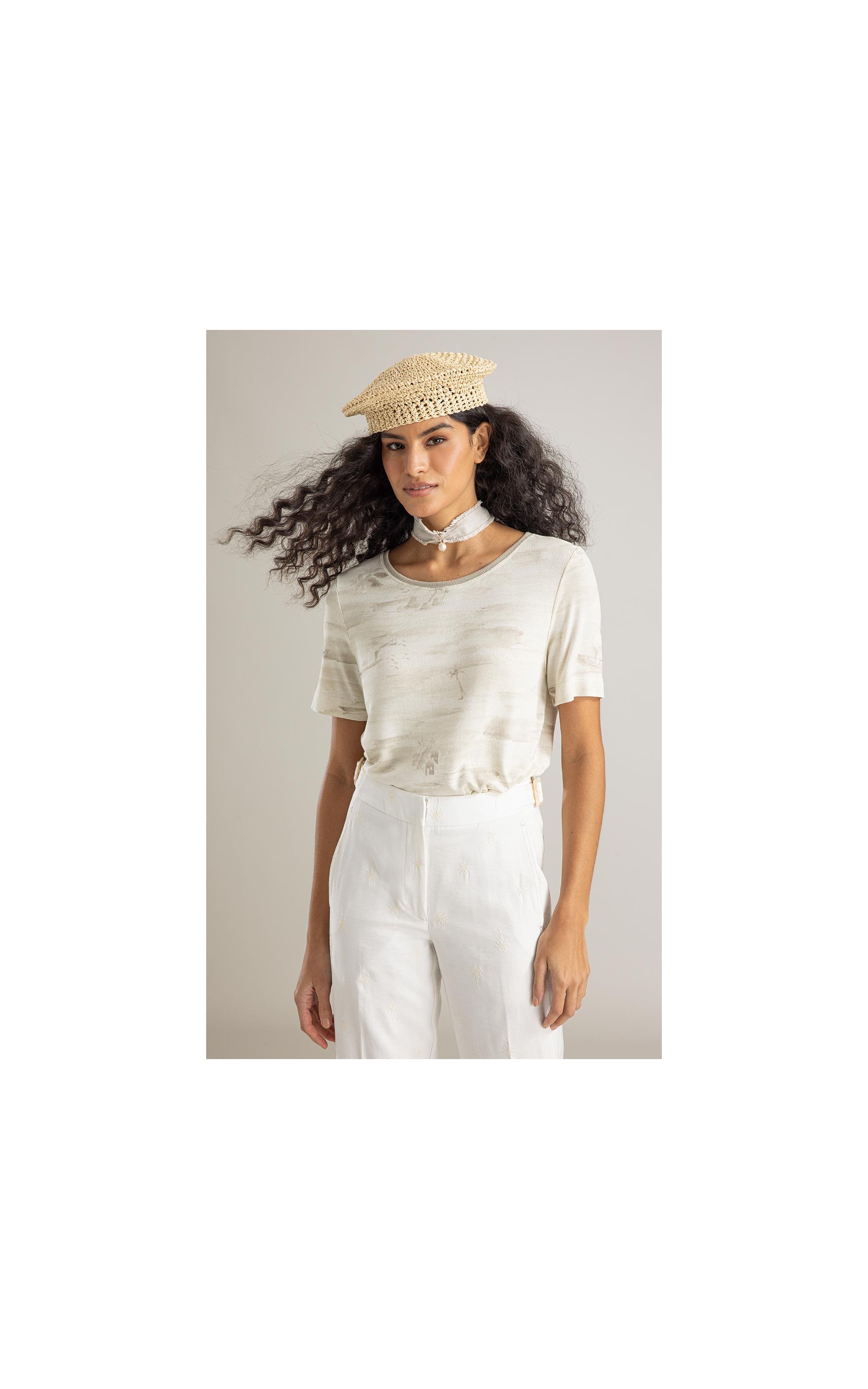 Blusa Nina Estampa Mar Mono Lb Areia