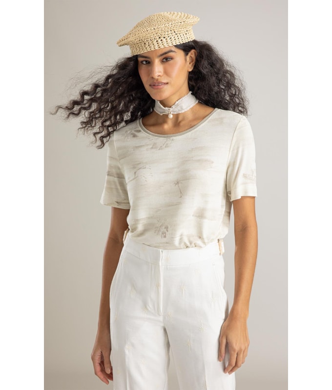 Blusa Nina Estampa Mar Mono Lb Areia