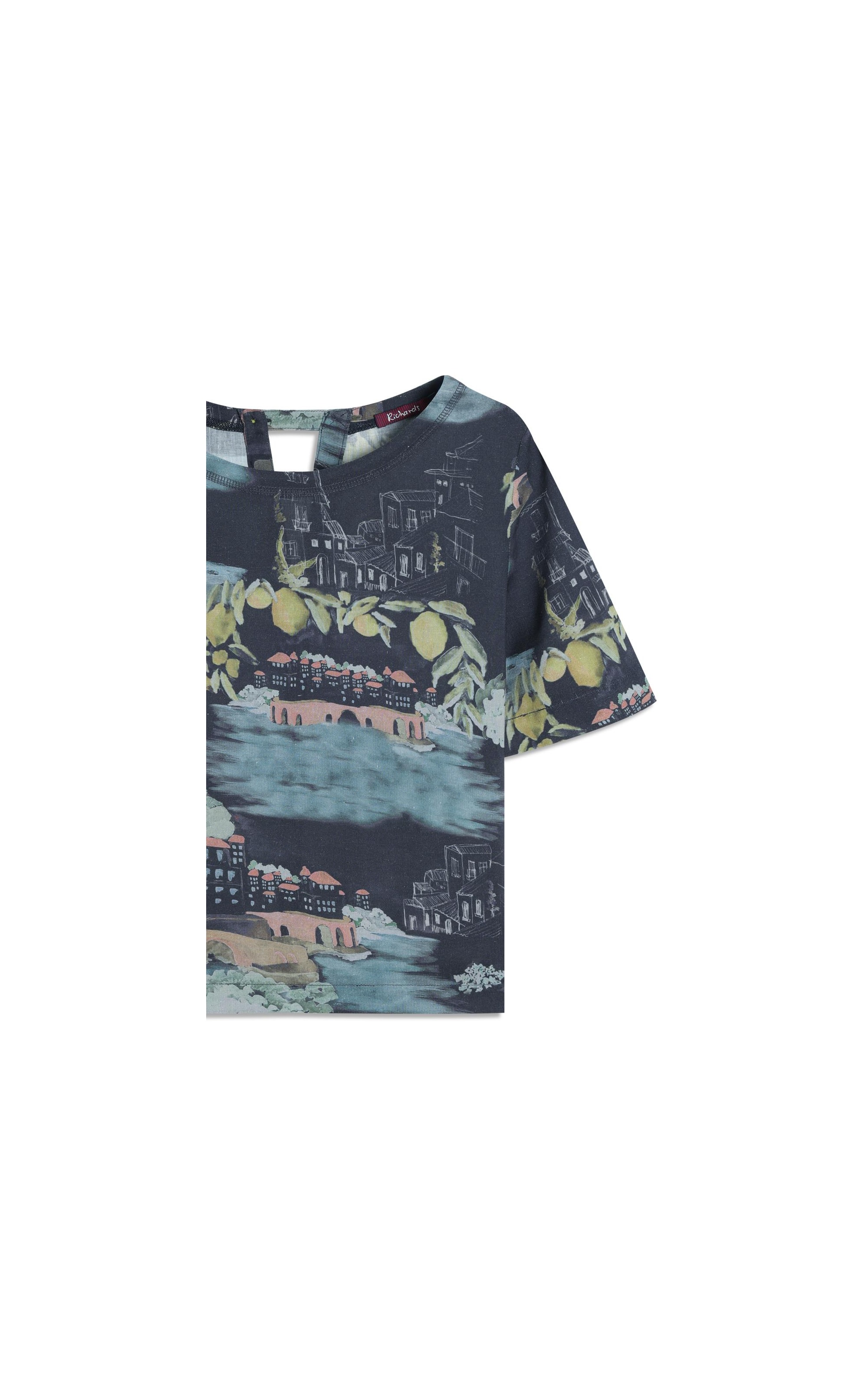 Blusa Noemi Paesaggio Linho Blend Dark Navy