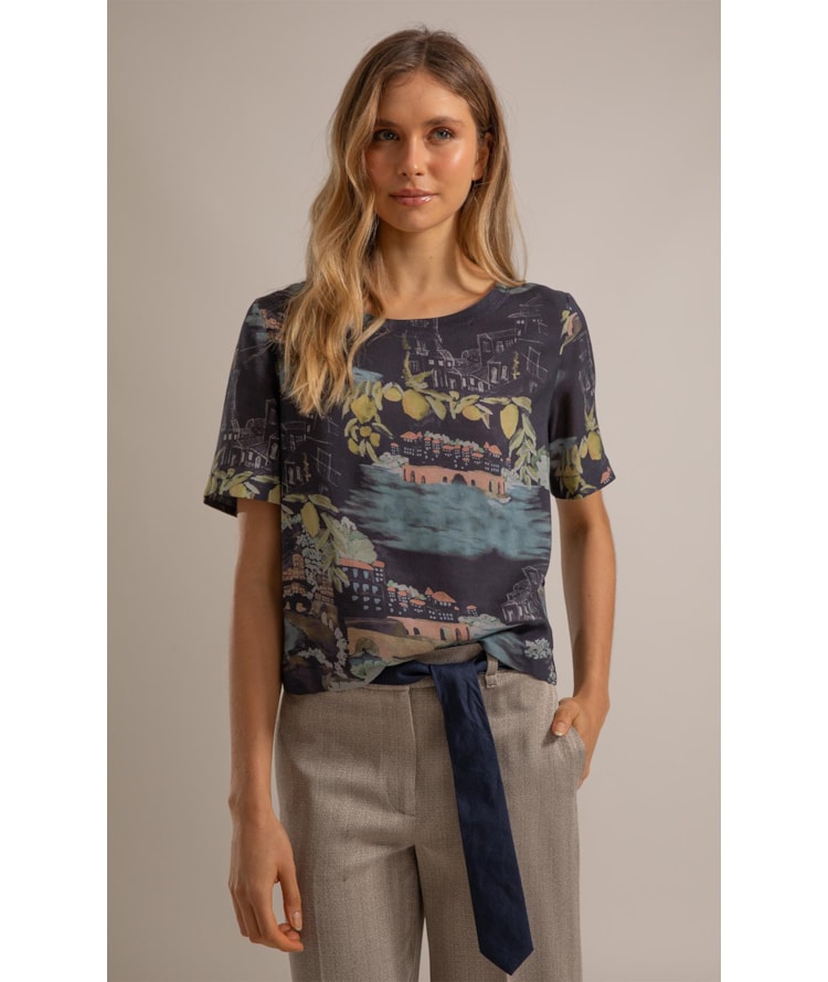 Blusa Noemi Paesaggio Linho Blend Dark Navy