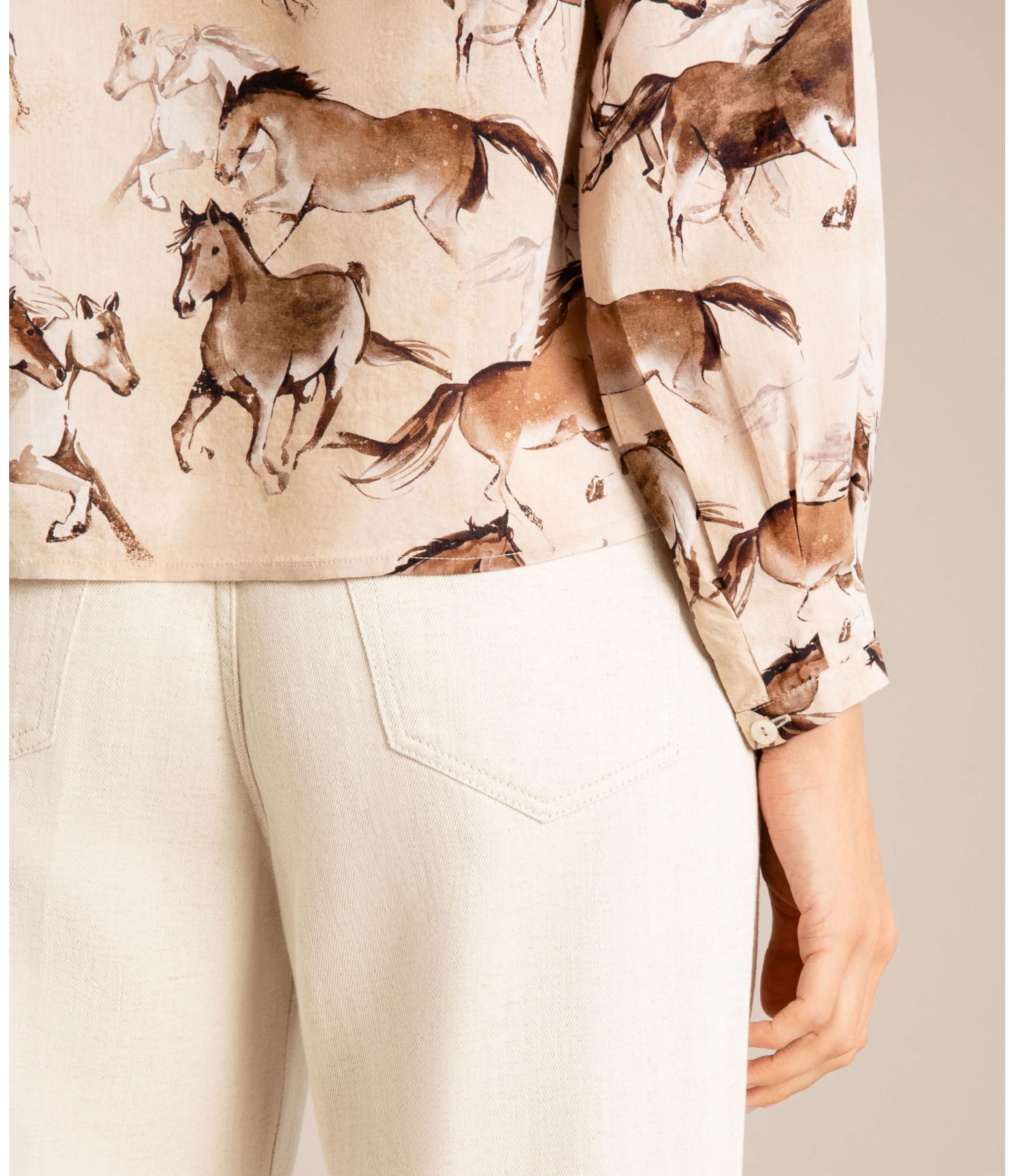 Blusa Palmer Caballos Viscose Areia