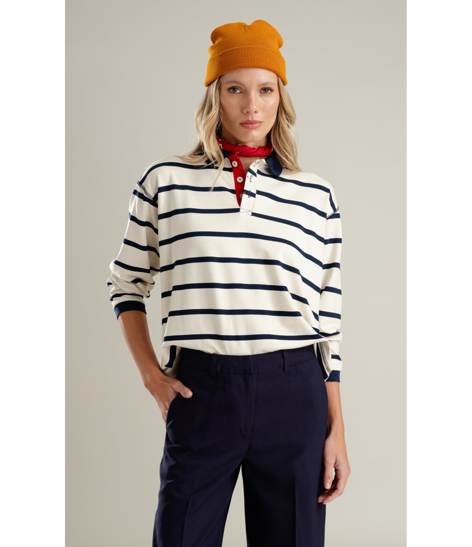 Blusa Polo Caterina Listrado Lb Dark Navy