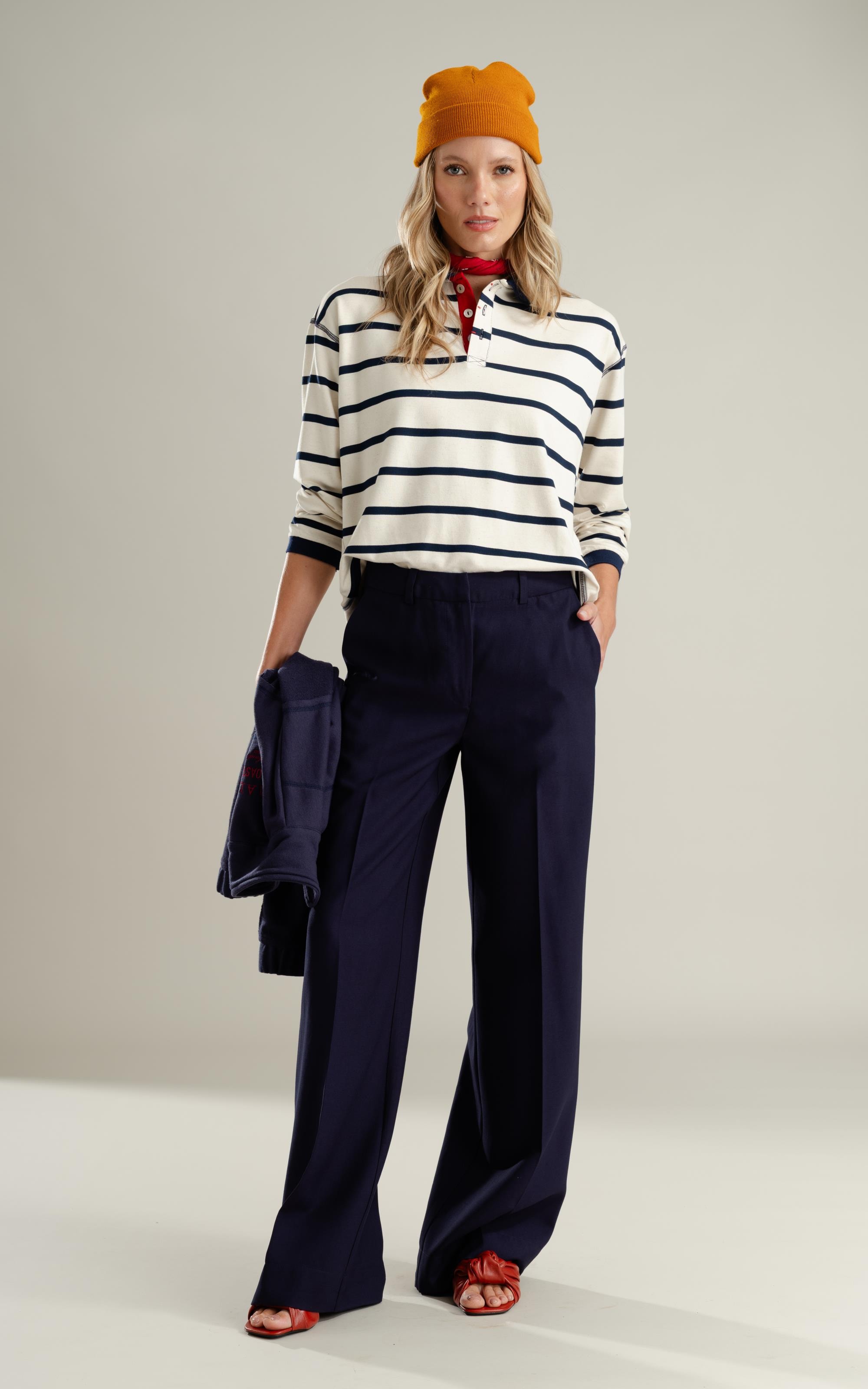 Blusa Polo Caterina Listrado Lb Dark Navy