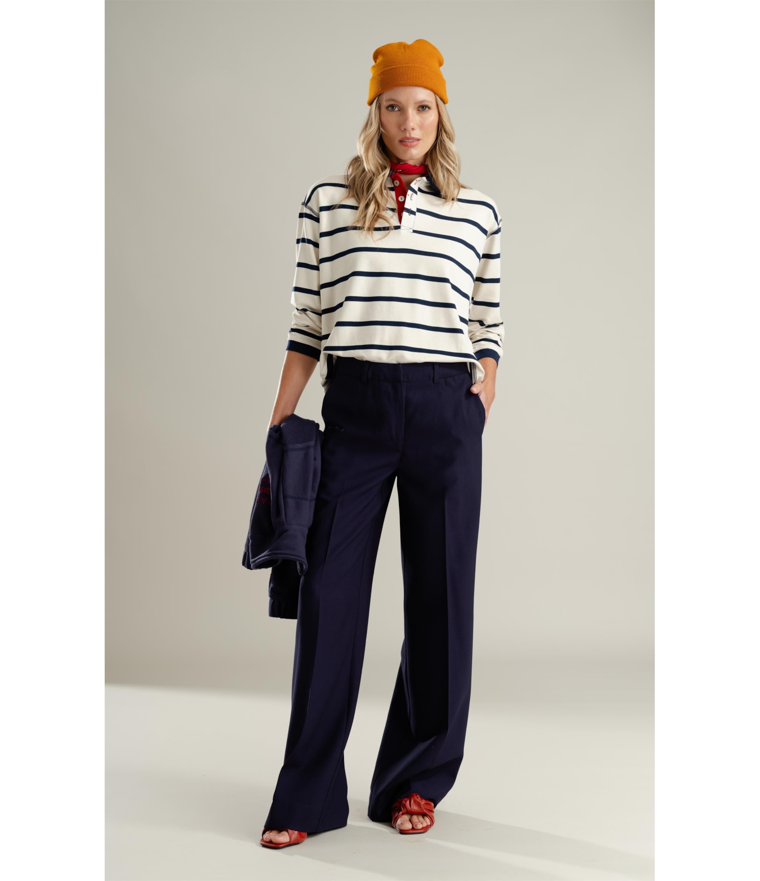 Blusa Polo Caterina Listrado Lb Dark Navy