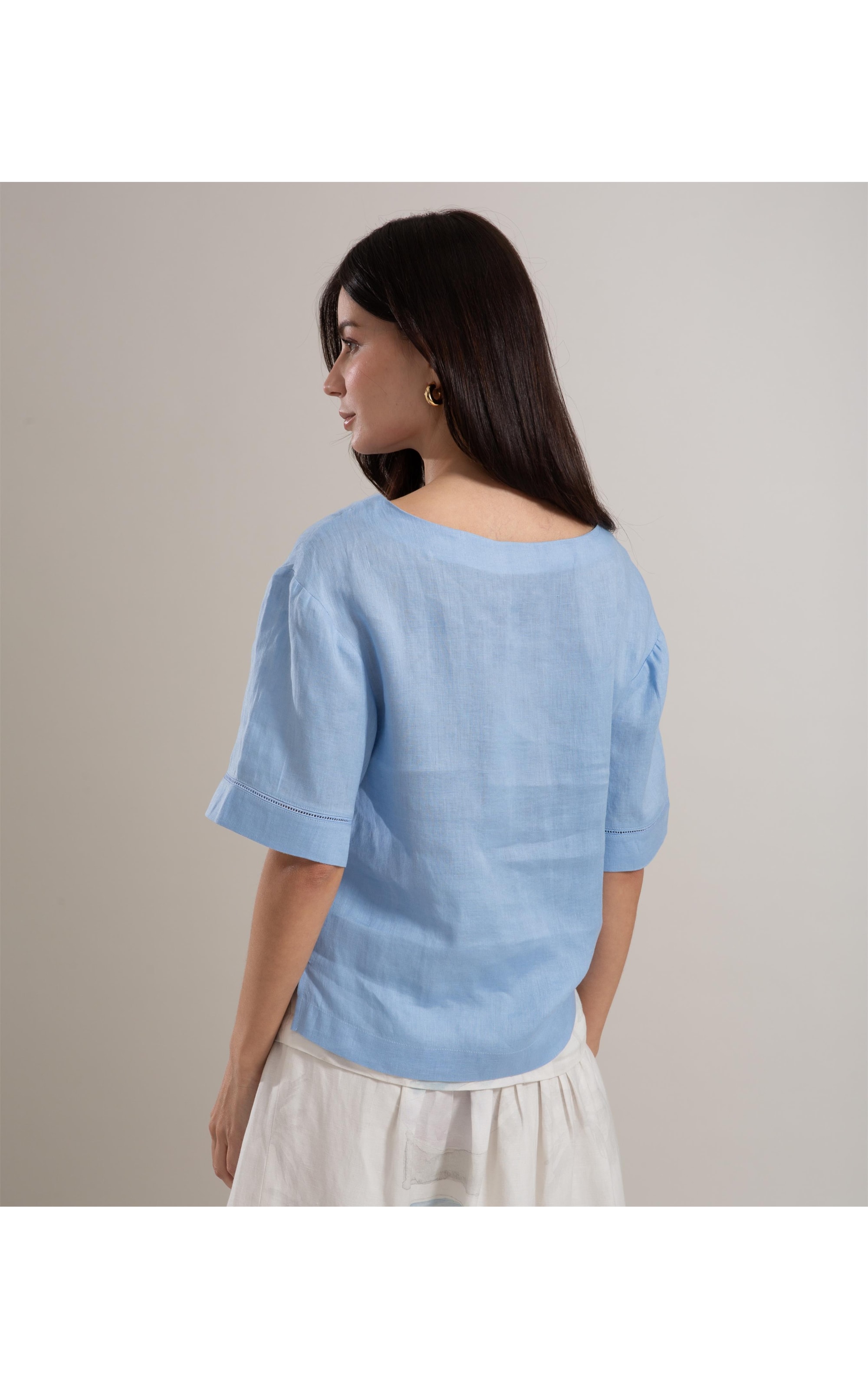 Blusa  Puro Linho  Sierra Azul Claro