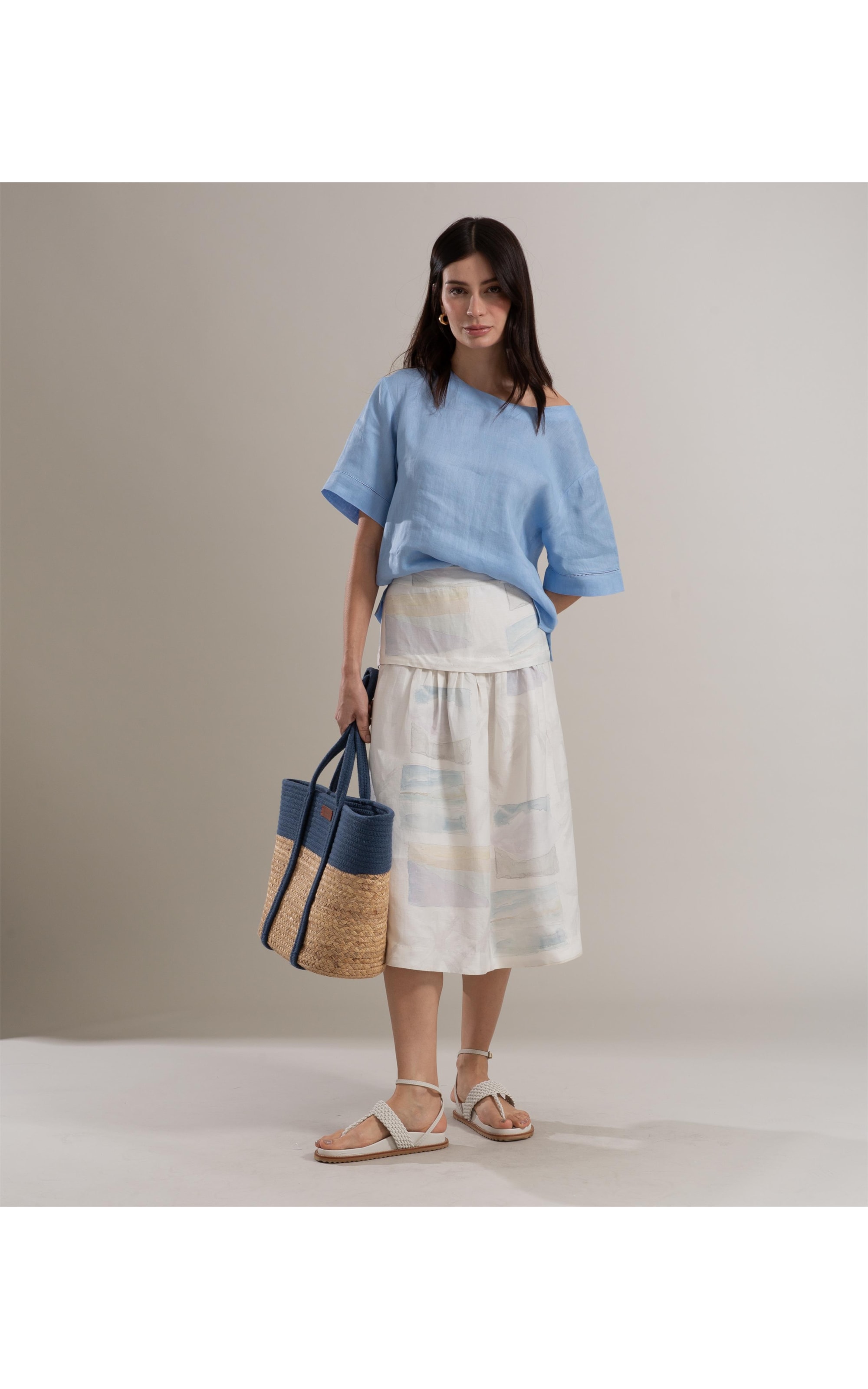 Blusa  Puro Linho  Sierra Azul Claro