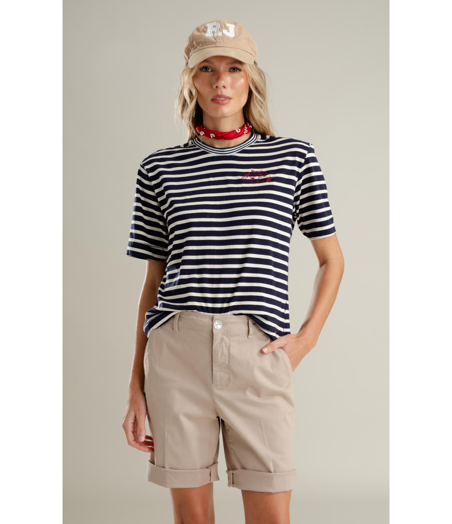 Blusa Rina Mangia Listrada Retilínea Marinho