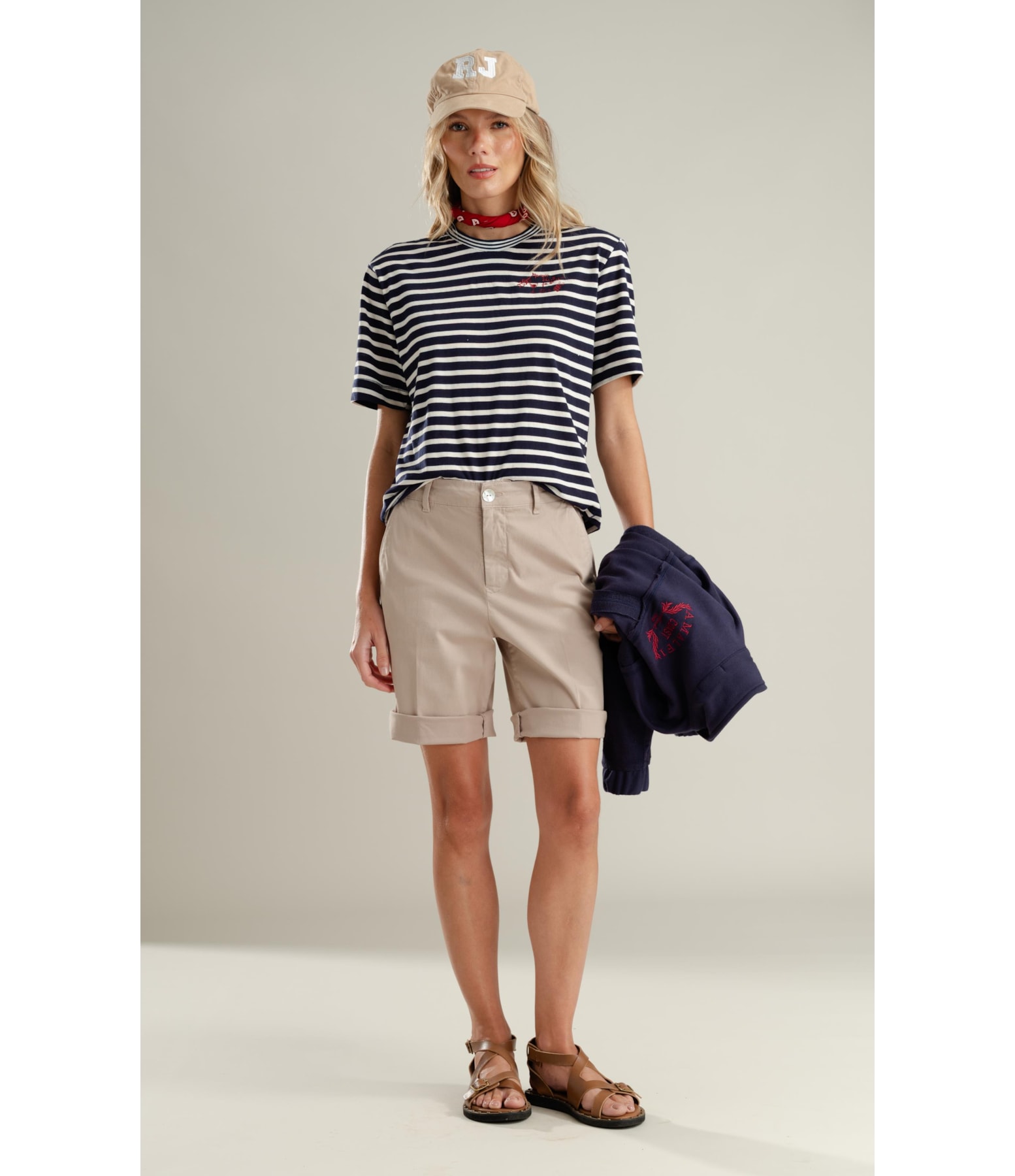 Blusa Rina Mangia Listrada Retilínea Marinho
